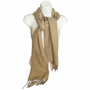 100% Cashmere Luxury Tan Scarf Wrap Fringe Trim Made in Germany